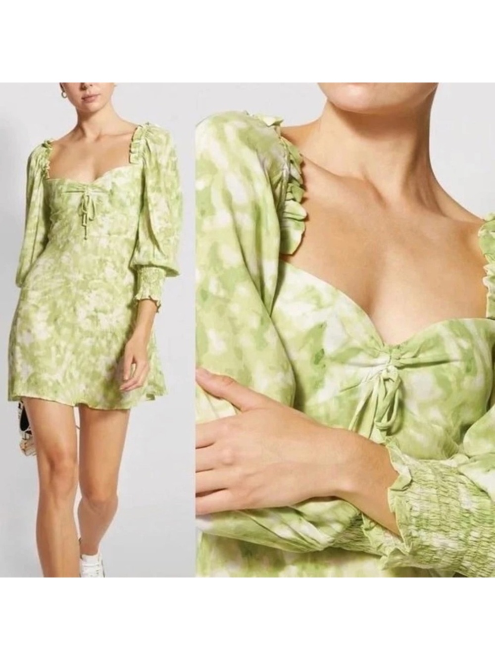 Faithful the Brand green tie dye long sleeve Arianne rayon mini dress size M